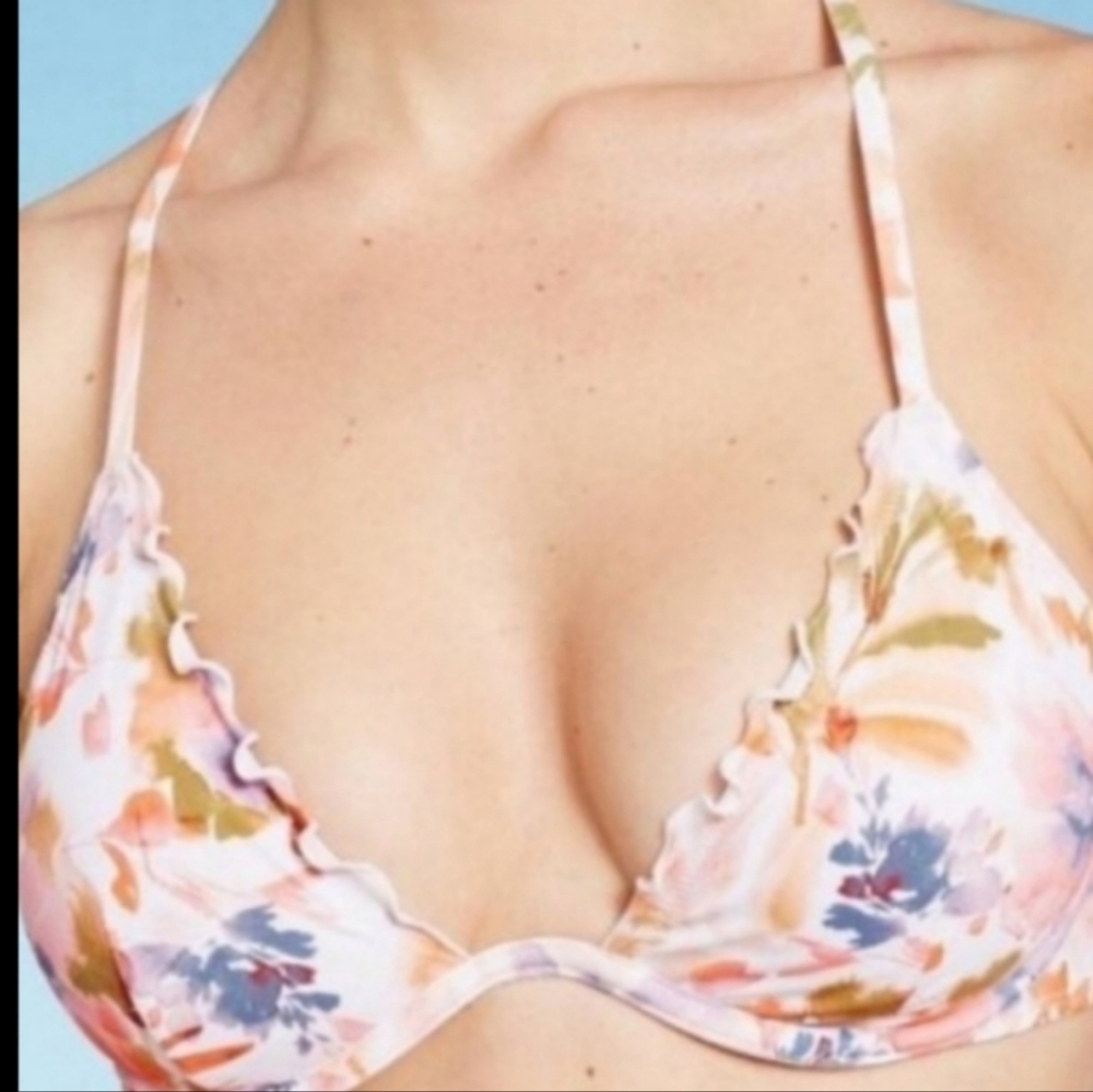 New-Orange Cream floral -underwire ruffle Criss Cross bikini top